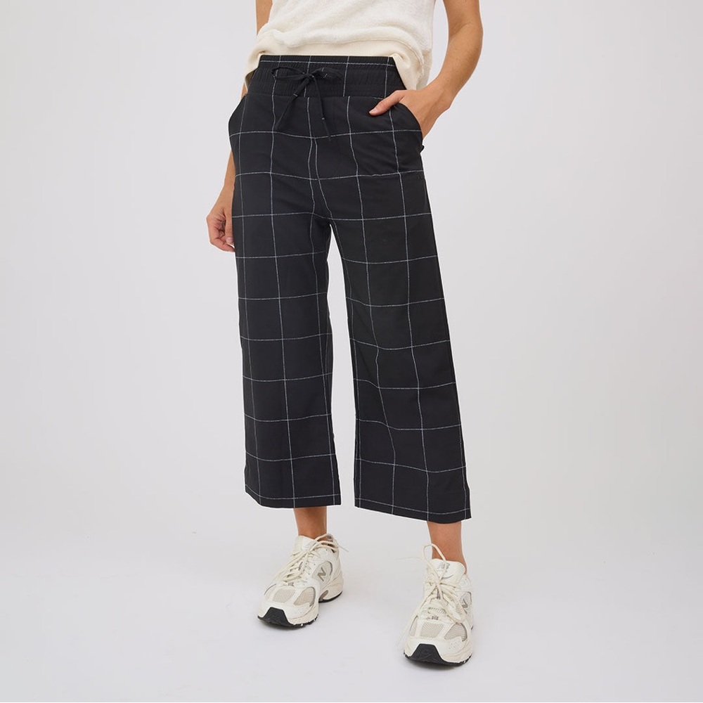 Albion Black Windowpane Cropped Wide-Leg Pants